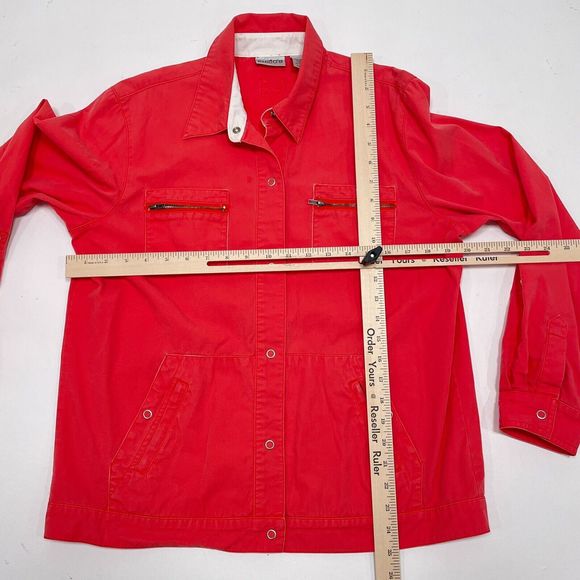 Chico's Jacket Size 1 /‎ Medium Red Snap Button Front Collared Pockets Utility - Picture 8 of 10